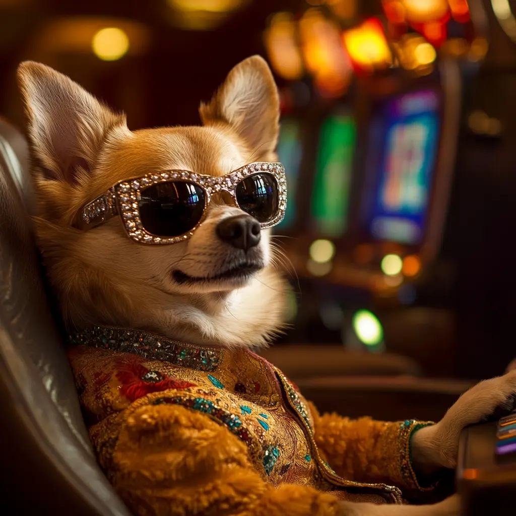 Собака в бриллиантах играет в автомат Diamond Doggies на деньги