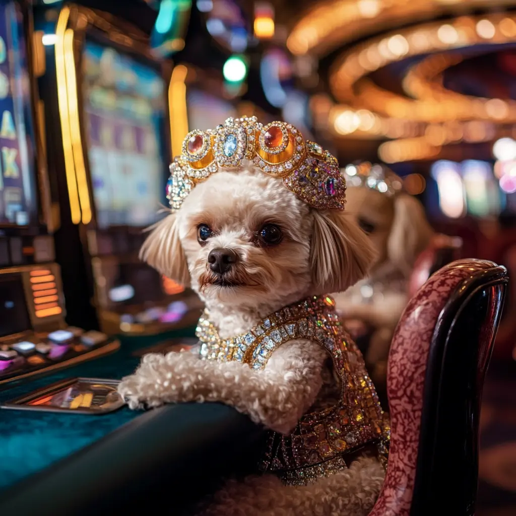 Собака в бриллиантах играет в автомат Diamond Doggies на деньги