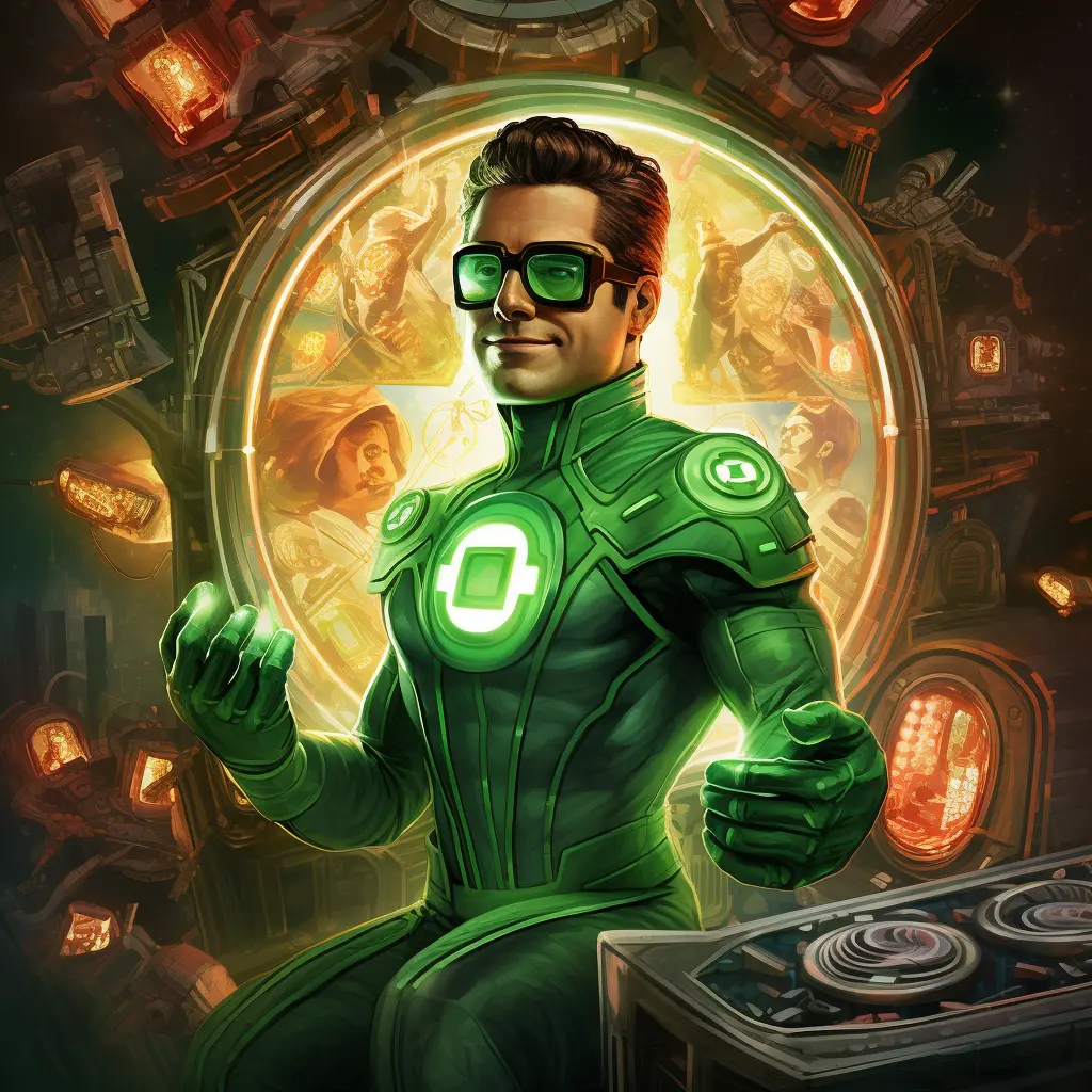 Зеленый Фонарь наслаждается игрой в новый игровой автомат Green Lantern