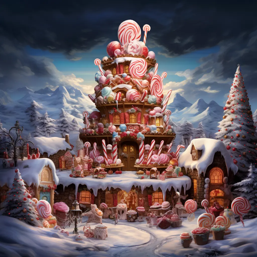 Художественое представление Рождественского Рая в новом игровом автомате Sweet Bonanza Xmas