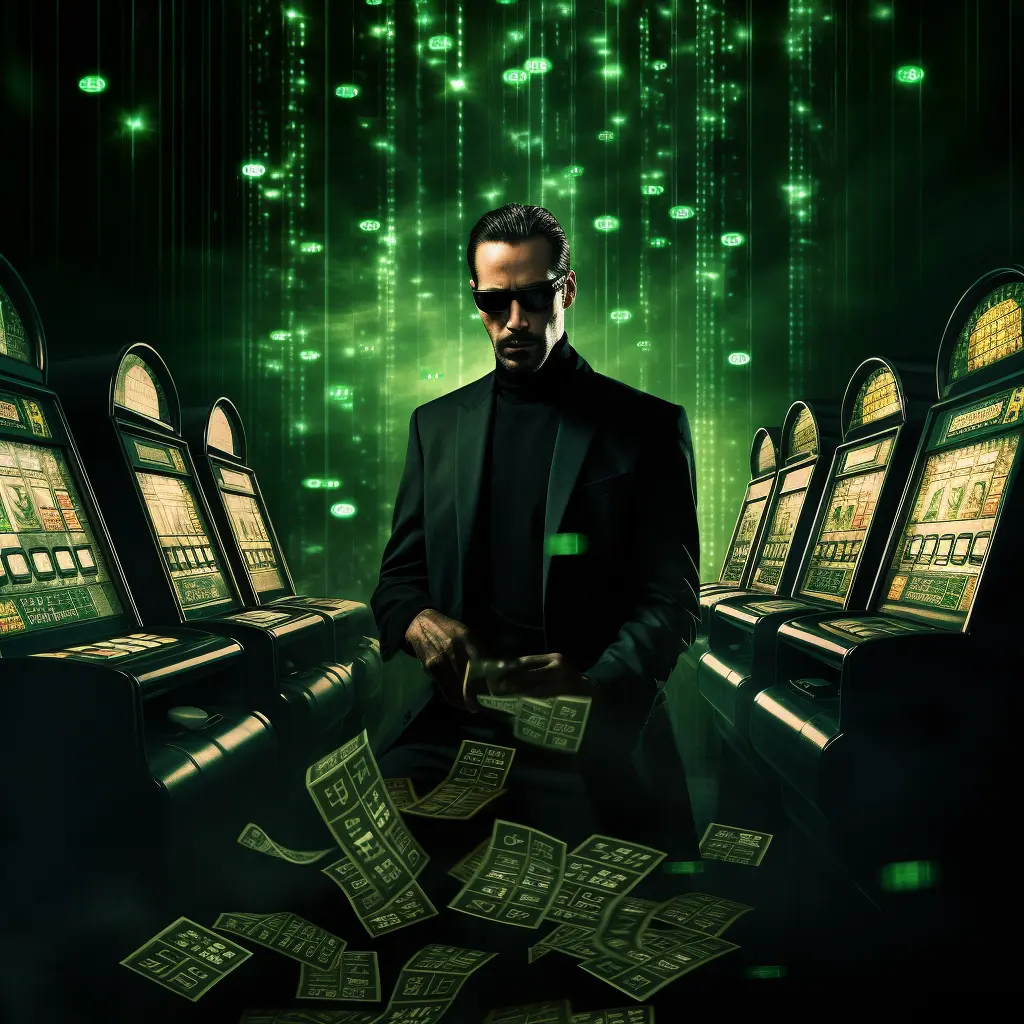 Нео играет в новый игровой автомат The Matrix